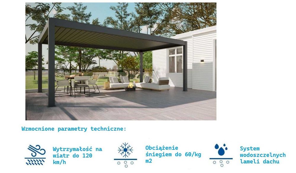 Pergola aluminiowa 100%, wzmocniona antracytowa