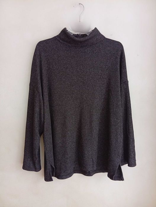 Melanżowy sweter z golfem w prążek oversize damski