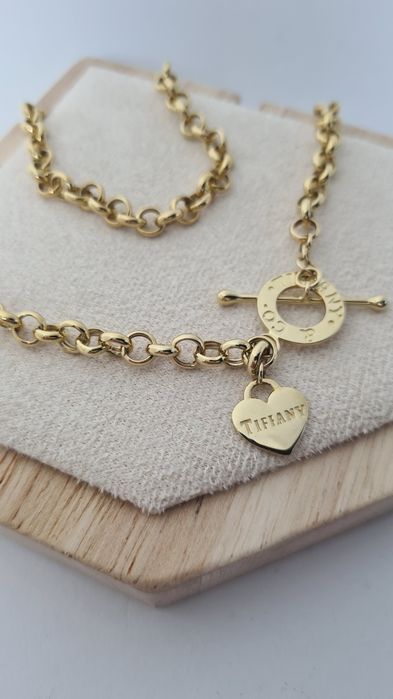Złoty łańcuszek naszyjnik Tifany zapięcie Toggle grube ogniwa