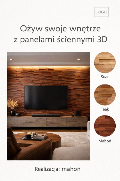 Panel ścienny  3d mahoń, teak, suar