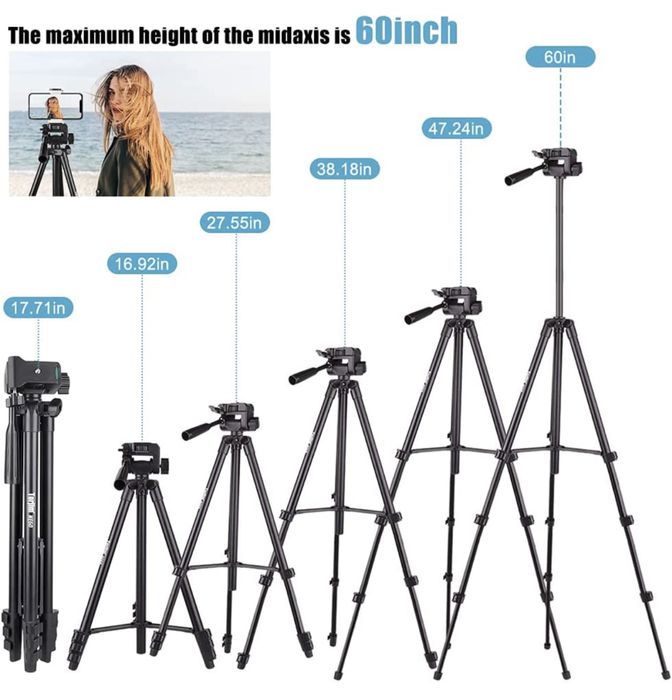 Tripé Fotografia 1,5m (Telemóvel/ Câmera, Go Pro, etc)