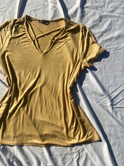 Musztardowa bluzka na krótki rękaw west coast love L 40 basic