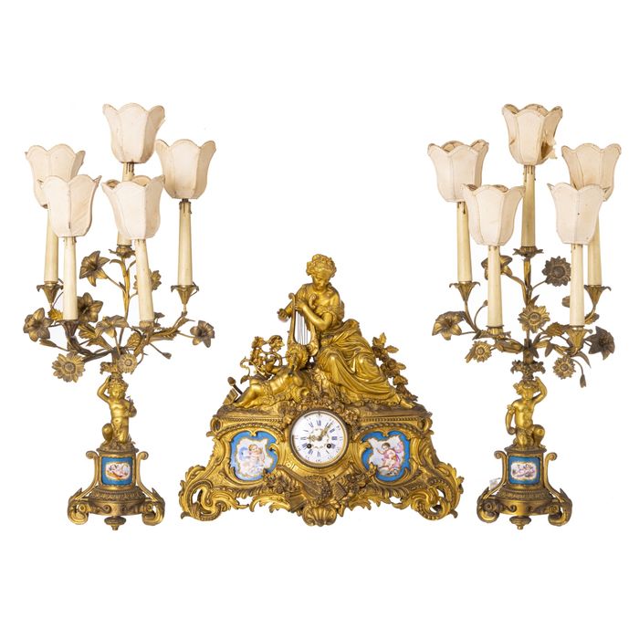 Relógios - Relógio e par de candelabros - Napoleão III - Século XIX