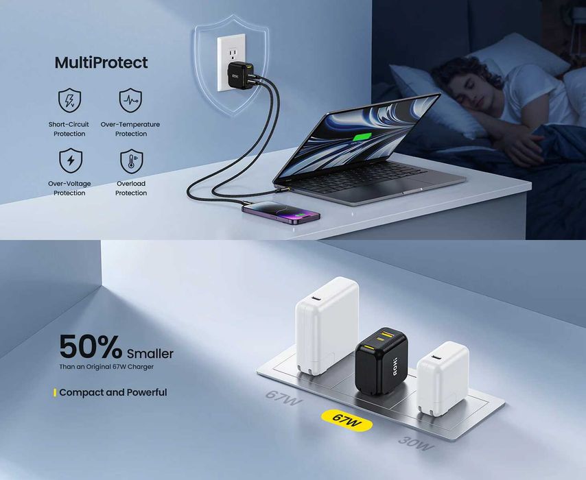 Зарядний пристрій AOHi Magcube 67W 2-Port GaN Charger EU (AOC-C011)