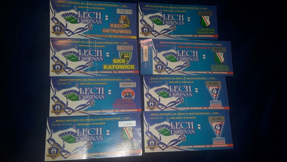 Bilety kolekcjonerskie z meczów Lecha Poznań, sezon 2002/2003.