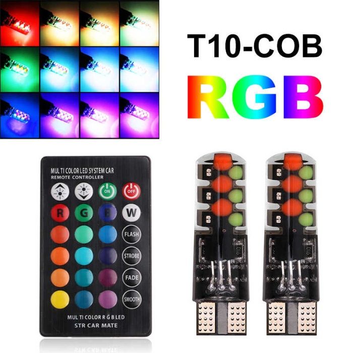 Лампи габаритів RGB LED T10 W5W + пульт