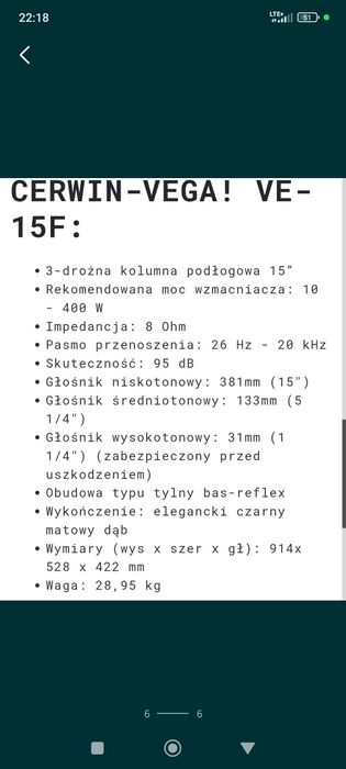 Kolumny Cerwin Vega VE-15, 2 X 400 Wat