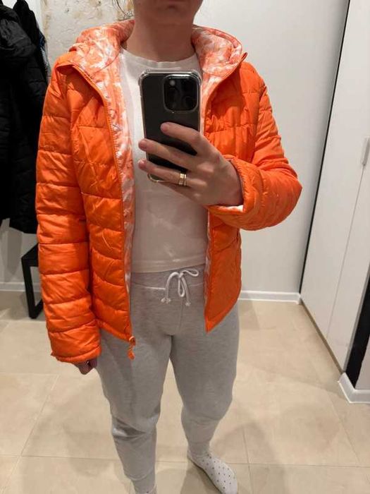 Piękna dwustronna neonowa kurtka wiosna lato pomarańczowy kwiaty