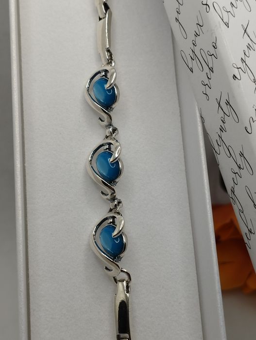 Srebrna bransoletka z kamieniem, próba 925, długość 18-21 cm