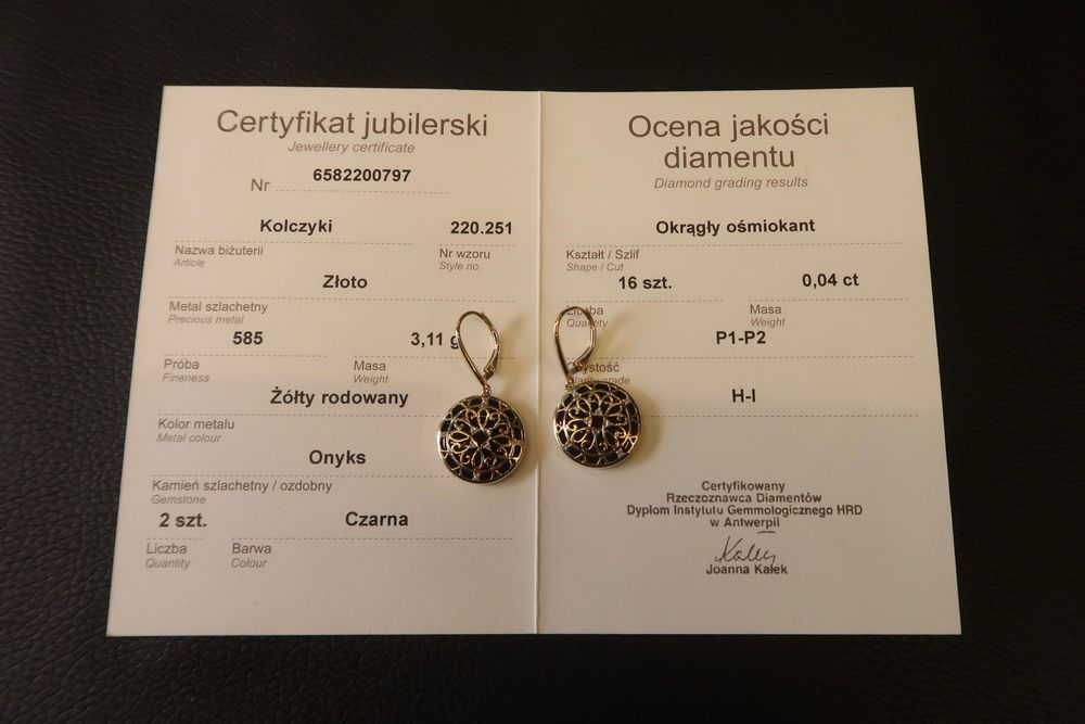 Złoty komplet Apart Onyx + Diamenty 585