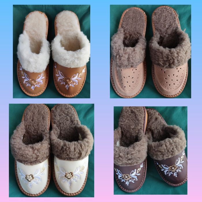 Nowe damskie ciepłe 38 pantofle góralskie runo owcze skóra