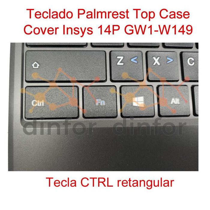 Teclado Palmrest Top Case Cover Insys 14P GW1-W149 c/ CTRL retangular
