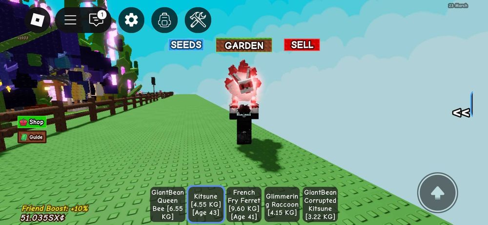 Червона кітсуна в роблокс грі вирости сад