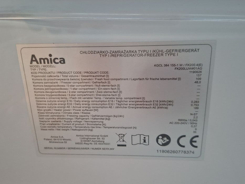 Lodówka amica 145