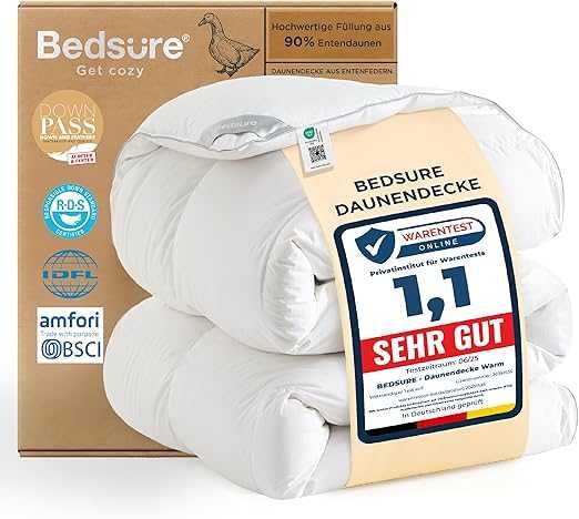 BEDSURE Kołdra puchowa 135 x 200 cm kołdra puchowa ciepła kołdra zimowa z 90% puchu / 10% pierza 1180 g, grube wypełnianie KW51