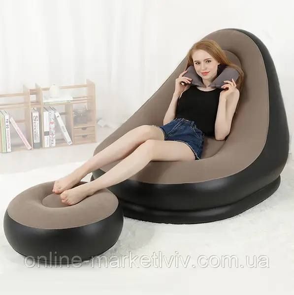 Надувний диван з пуфом Air Sofa - 99х130х76см Intex / Надувне велюрове