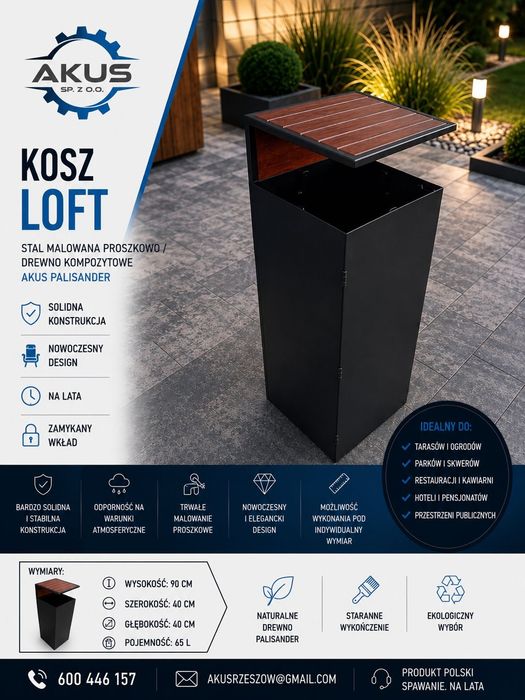 Kosz Loft AKUS z zamykanym wkładem – elegancja i funkcjonalność w nowoczesnym wydaniu