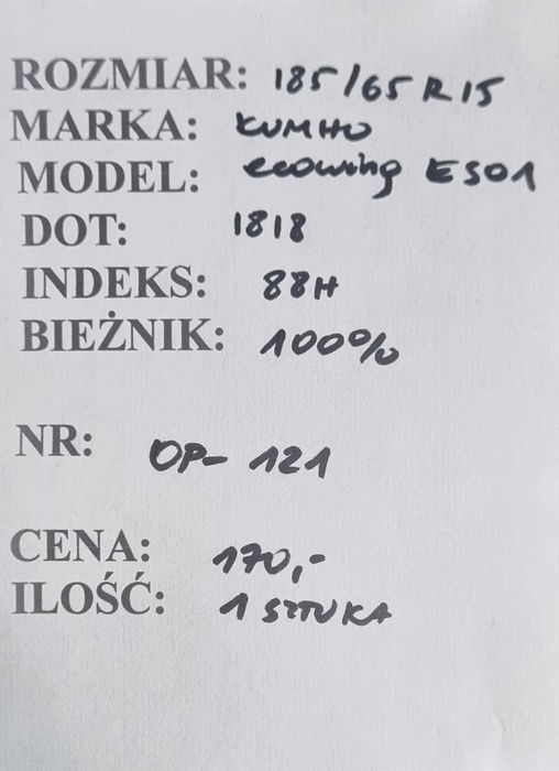 185/65R15 Kumho Ecowing ES01 1 sztuka