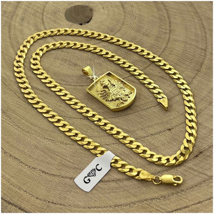 Gruby Złoty Naszyjnik Męski, Łańcuszek Pancerka + Wisiorek Orzeł, Godł