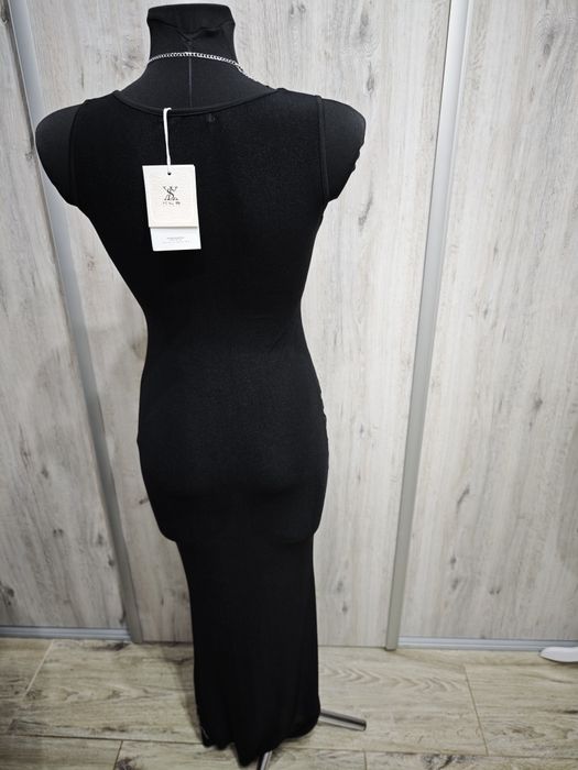 Nowa długa czarna sukienka przód cały ozdobiony cyrkoniami roz xs-m