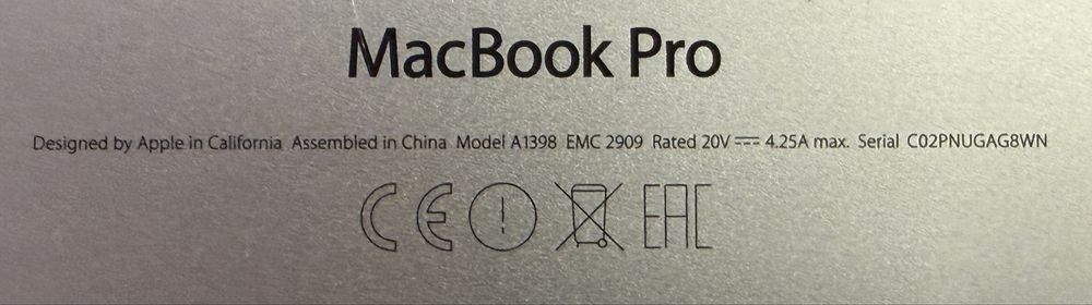 MacBook Pro A1398/2015/i7/2.2GHz/16GB/256GB/15.4/nowa bateria