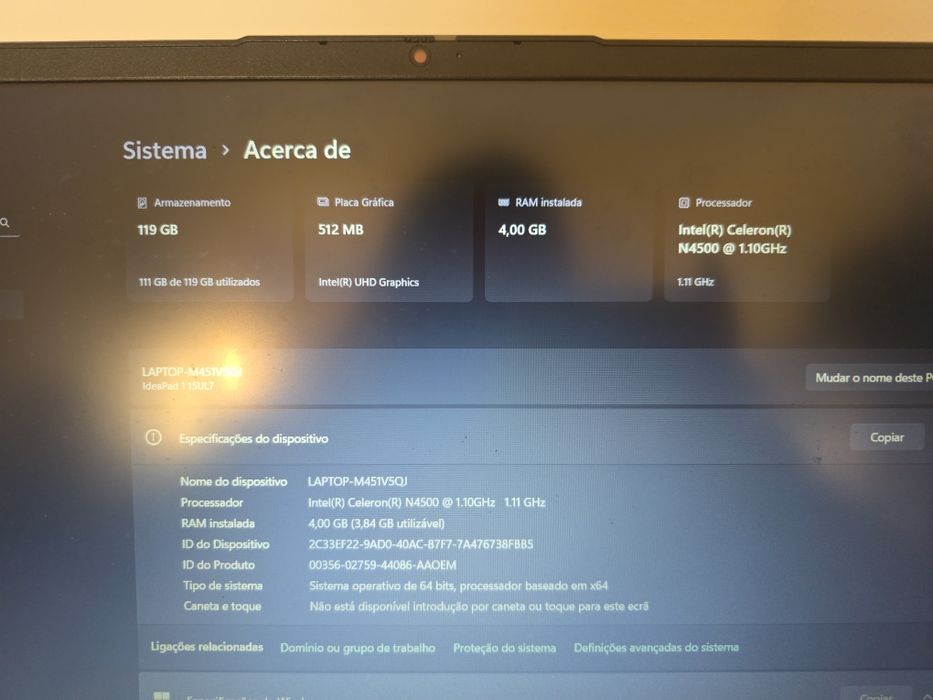Lenovo IdeaPad 1 15IJL7 15” SSD 128GB | 4GB RAM | Ótimo estado