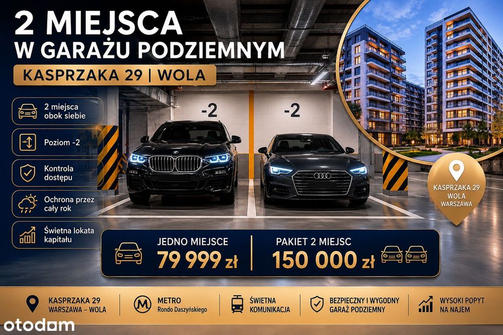 2 Miejsca obok siebie w garażu podziemnym | Kasprzaka 29 | Wola