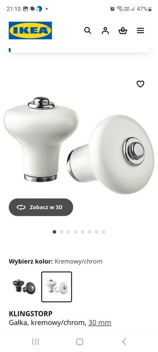 KLINGSTORP IKEA Gałka uchwyt kremowy/chrom, 30 mm
Gałka, kremowy/chrom