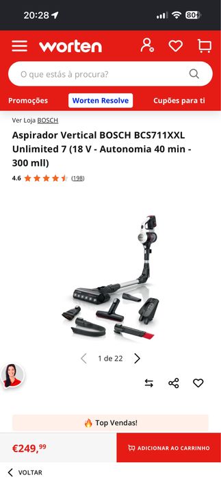 Aspirador Vertical BOSCH BCS711XXL Unlimited 7 (18 V)