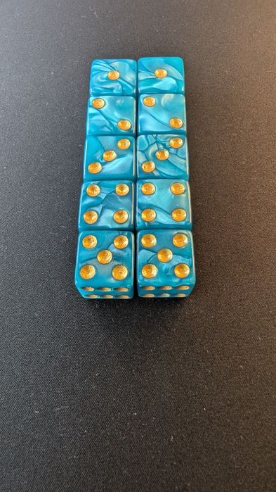 Dados D6 – Azul Turquesa & Dourado | Runes & Dragons