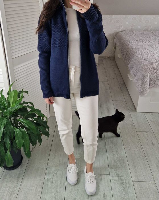 Samsoe samsoe granatowy wełniany sweter kardigan suwakiem 50% wełna M