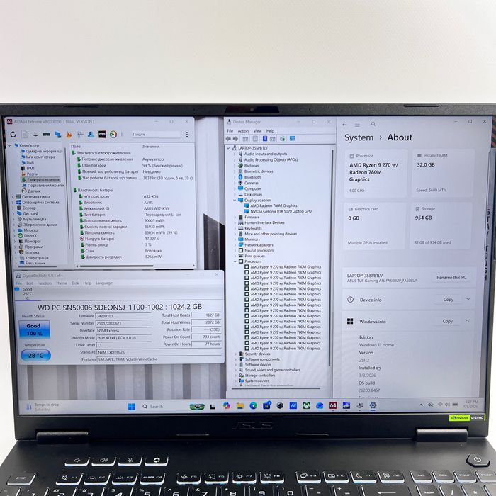 ASUS TUF Gaming A16 RTX 5070 R9 270 32GB RAM 1TB SSD 165 Гц Гарантія Магазин