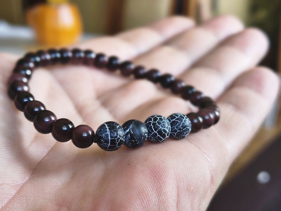 Bransoletka męska handmade Bycze oko i onyks