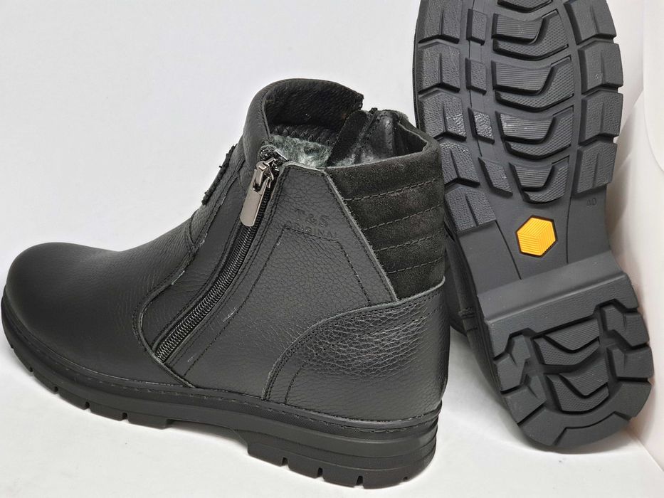 40-47р! Мужские зимние кожаные черные широкие прошитые сапоги TM Tatis