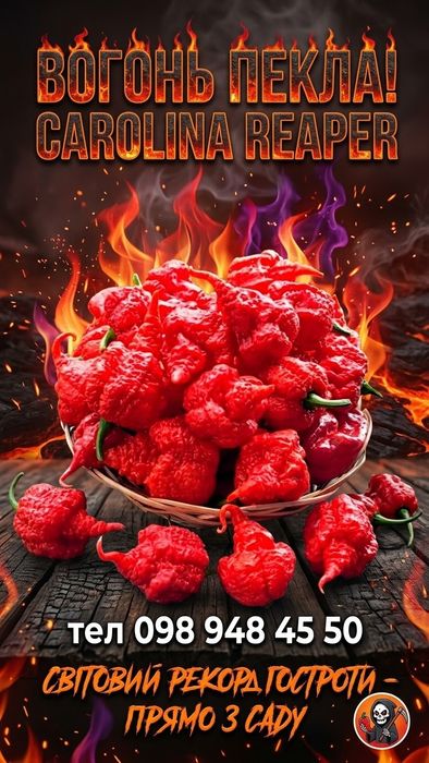 Надгострий перець Carolina Reaper сушений