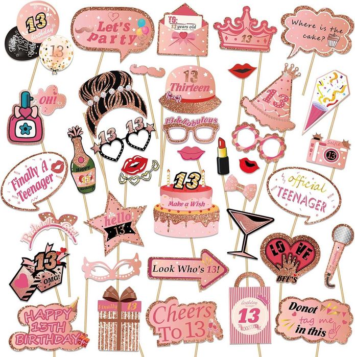 Rekwizyty fotobudki 13 urodziny imprezę dla nastolatków 39 elementów