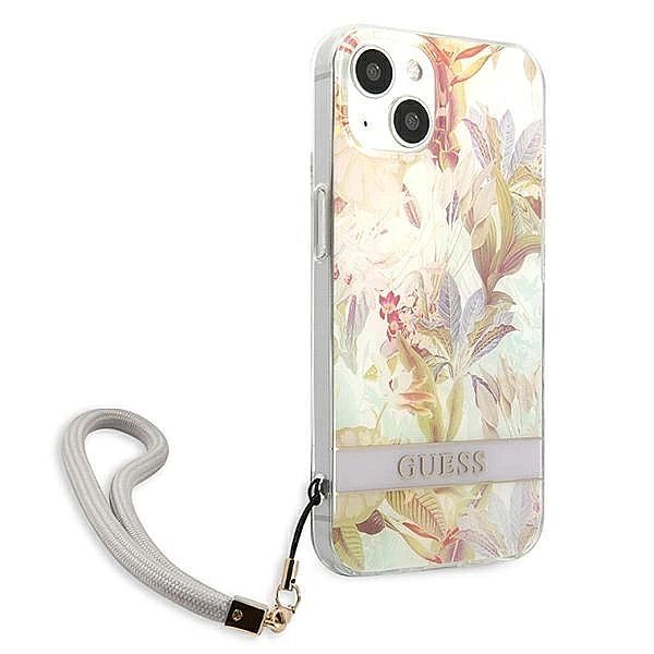 Etui Guess Flower Strap na iPhone 13 mini - fioletowe