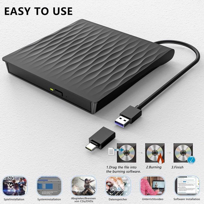 DANGZW napęd zewnętrzny odtwarzacz CD DVD USB 3.0 USB-C PC laptop