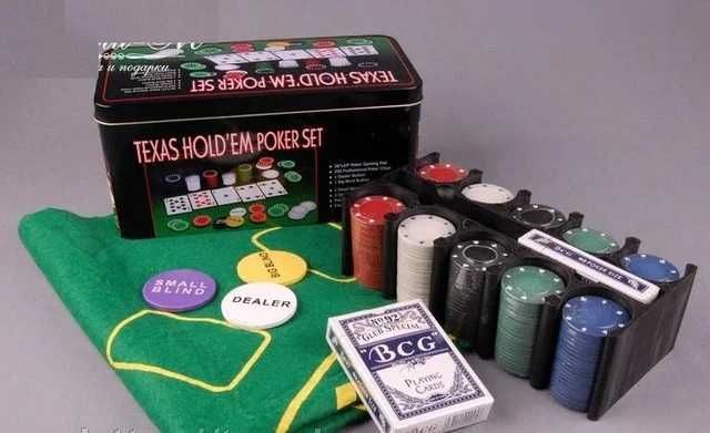 Набор покер в металлической коробке 100 200 300 500 фишек с номиналом