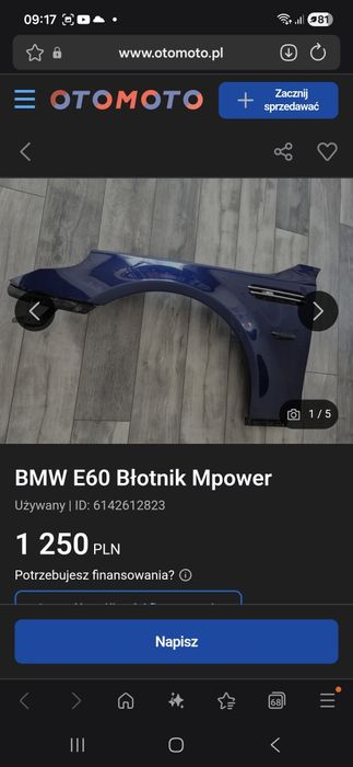 BMW E60 M5 błotnik komplet.