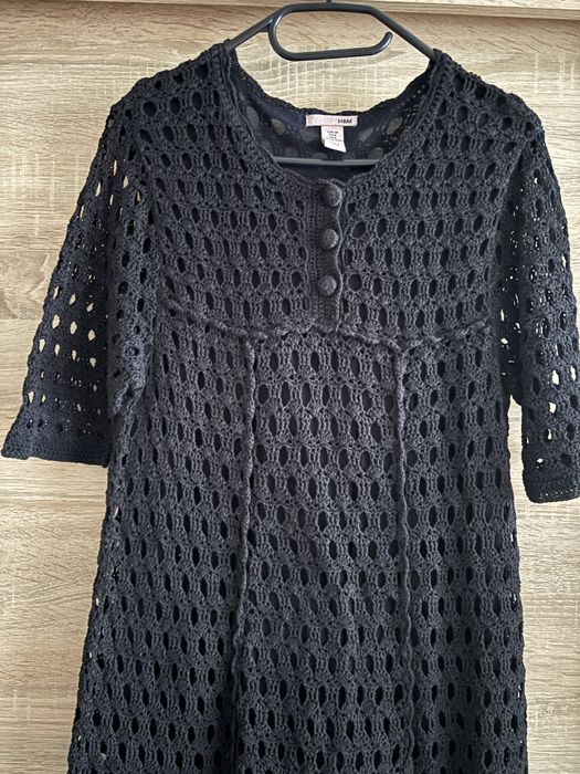 Sukienka damska ażurowa czarna rozm. 38 H&M krótki rękaw bawełna