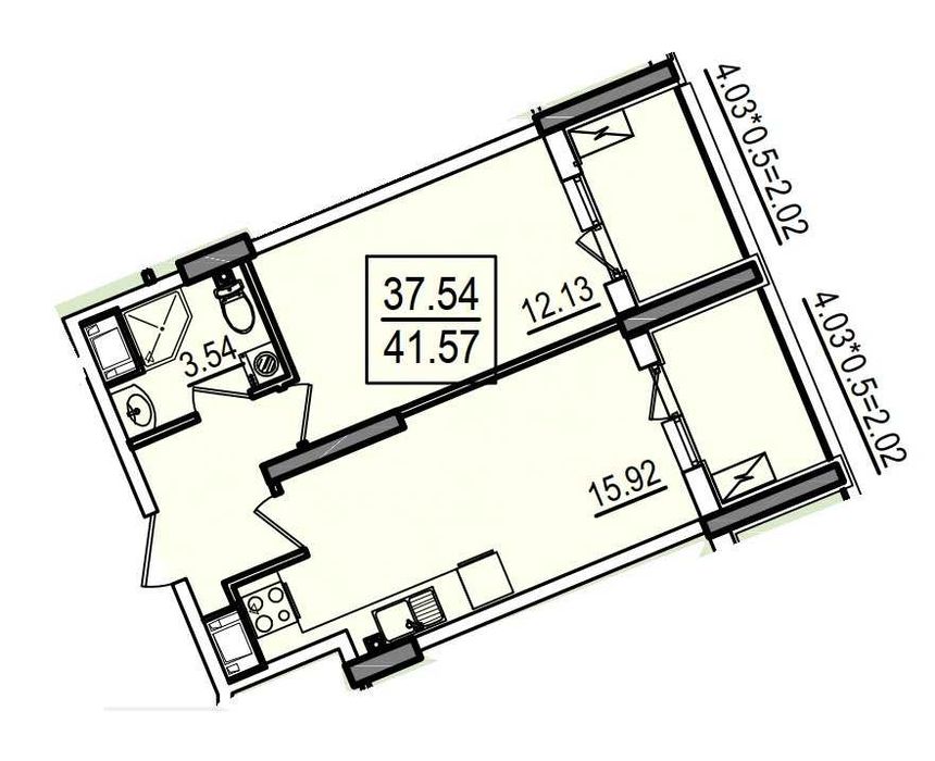 1-комнатная квартира по адресу (площадь 41,6 м²) - Atlanta.ua - фото 10