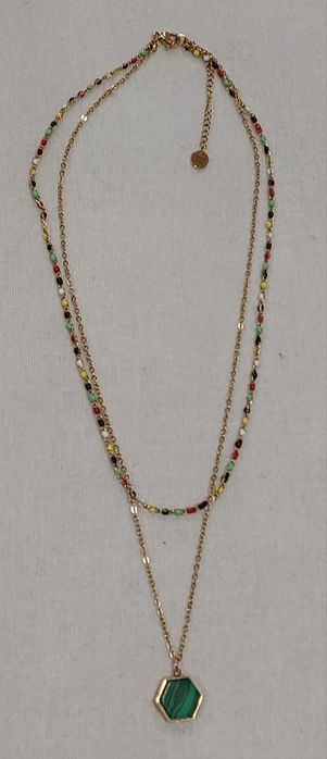 Colar Duplo Pedra Verde, Aço