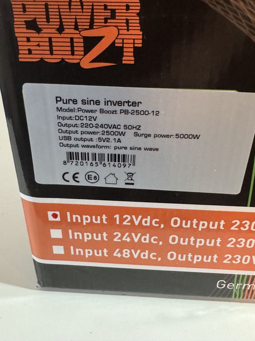Інвертор 12V → 220V Power Boozt RHINO 2500W Pure Sine Wave