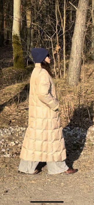 Plaszcz maxi puchowy naturalny XXL bezowy