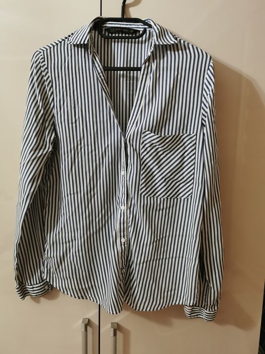 Koszula shirt damska Zara basic 38 M długi rękaw wywijany paski paseczki