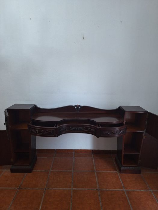 Secretária Consola Aparador Madeira Mogno Talhada Chippendale Antigo