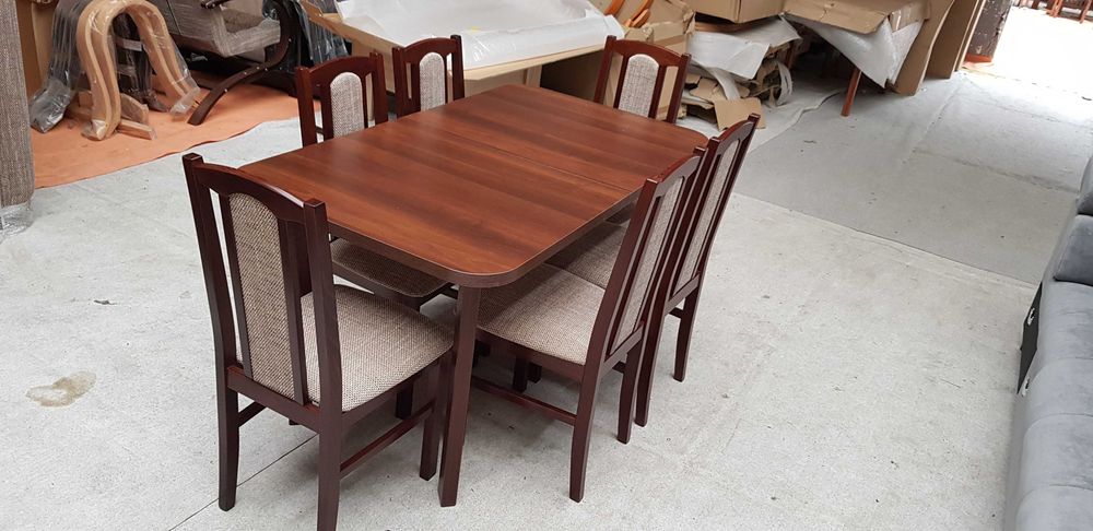 Nowe : STÓŁ + 6 KRZESEŁ, orzech + cappuccino , dostawa cała POLSKA