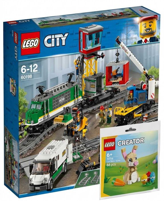 LEGO CITY Pociąg Towarowy Lokomotywa Tory 60198 + Gratis Polybag 30716