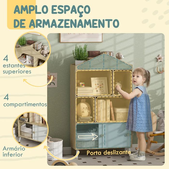 AIYAPLAY Estante Infantil com 4 Compartimentos Estante de Livros para